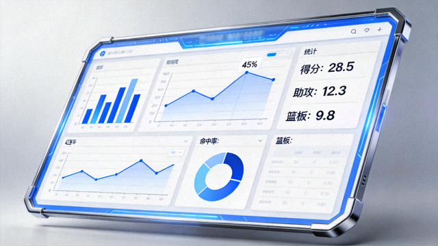体育数据可视化面板上展示的统计指标与趋势图表